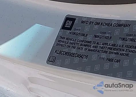 2014 Chevrolet Spark 1Lt Auto from USA, damaged, VIN KL8CD6S92EC454216